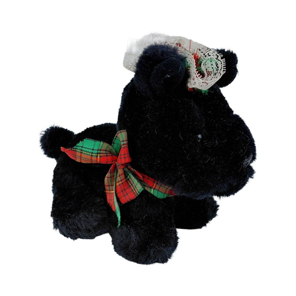 Commonwealth Scottish Terrier Dog Plush Black Tartan Bow Scottie